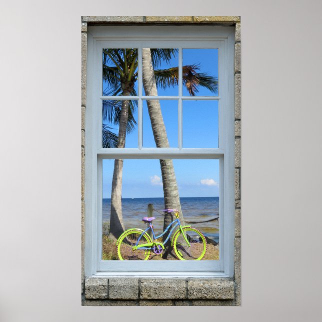 Window view Bicycle Ocean Print (Front)