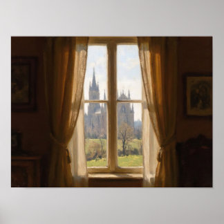 Window View Cathedral Impressionist Oil Paintin Poster