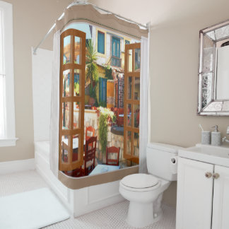 Window View Mediterranean Outdoor Cafe Shower Curtain