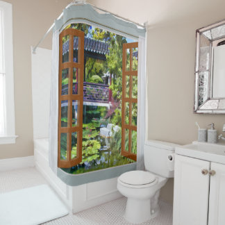 Window View of Chinese Garden Shower Curtain