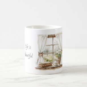 Window White Tulips Books Coffee Mug