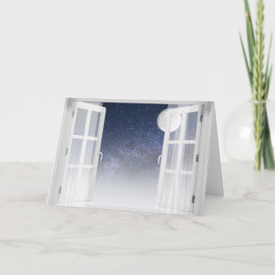 window with full moon and stars card