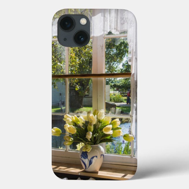 Window with lace curtain and tulips Case-Mate iPhone case (Back)