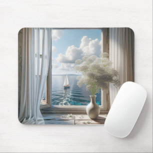 Window With Sailboat Ocean View Mouse Pad