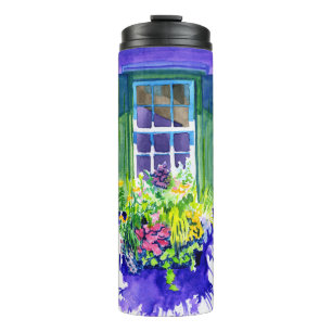 Windowbox watercolor thermal tumbler