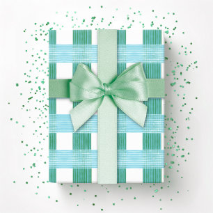 Windowpane Weave Gingham in Green and Aqua Wrapping Paper