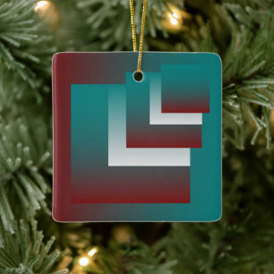 Windows in teal burgundy white ceramic ornament