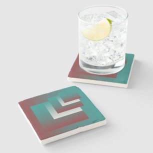 Windows in teal burgundy white stone coaster
