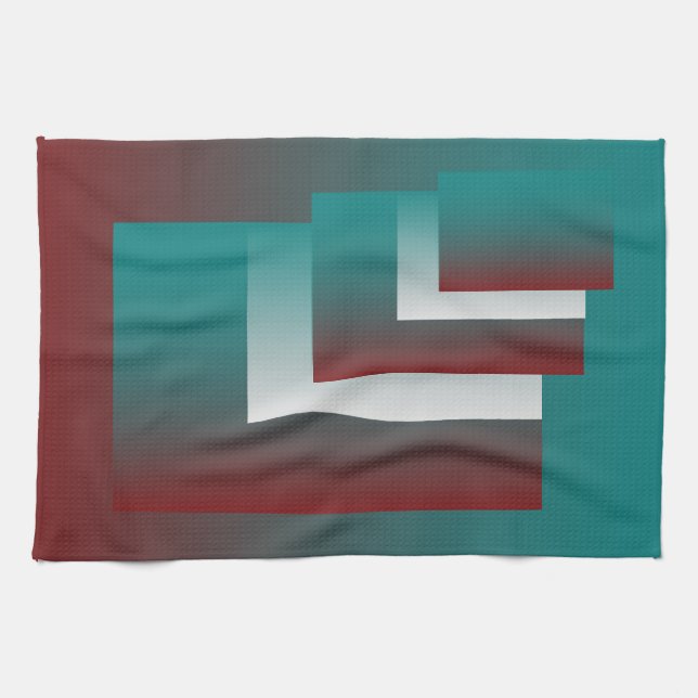 Windows in teal burgundy white tea towel (Horizontal)