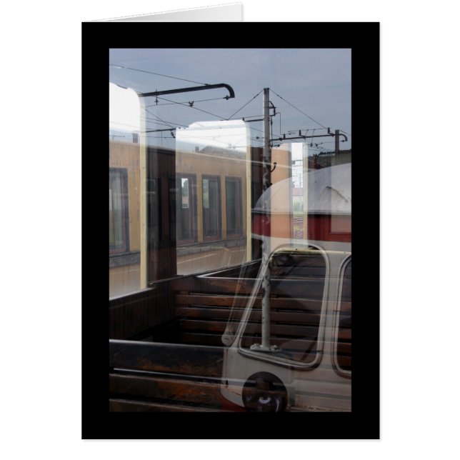 Windows Reflections of vintage Trains Rail Yard (Front)