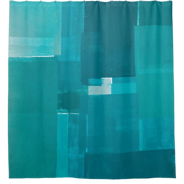 'Windows' Teal Abstract Art Shower Curtain (Front)