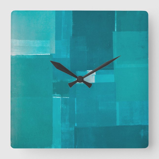 'Windows' Teal Abstract Art Square Wall Clock (Front)