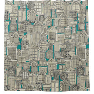 windows teal shower curtain