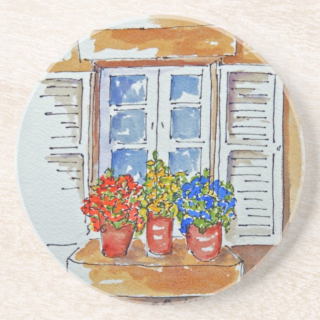 Windowsill Cheer on Sandstone Coasters (Front)