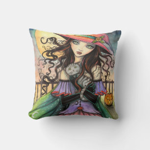 Winds of Halloween Witch Tabby Cat Fantasy Art Cushion