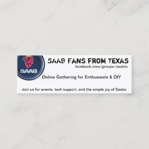 Windshield Cards, thin - Saab Fans from TX Mini Business Card