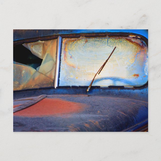 Windshield of an old rusty truck postcard (Front)