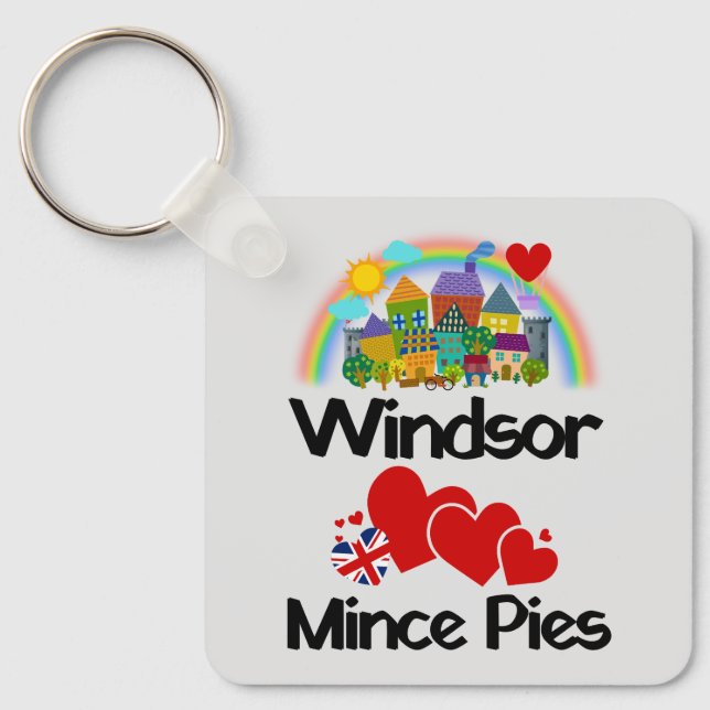 Windsor, Berkshire Loves Mince Pies Key Ring (Front)
