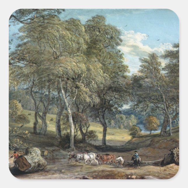 Windsor Forest with Oxen Drawing Timber, 1798 Square Sticker (Front)