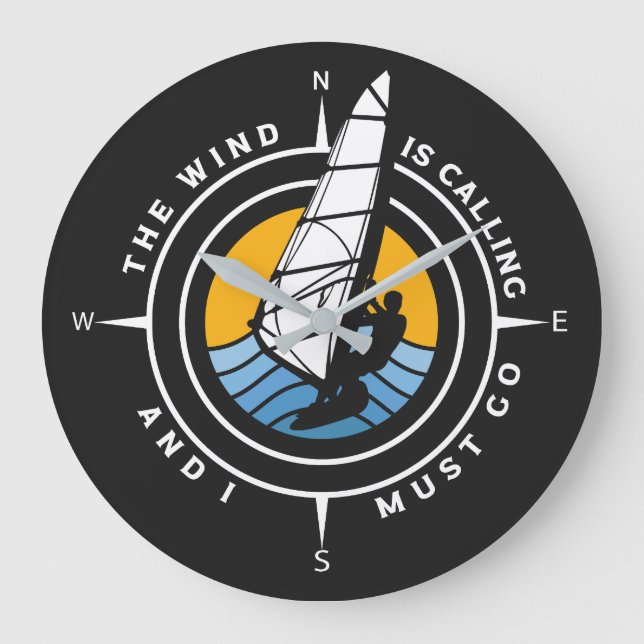 Windsurf, the wind is calling and I must go Grote  Large Clock (Front)