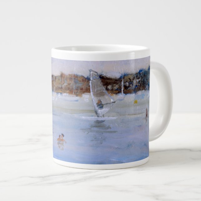 Windsurfer and Bathers Large Coffee Mug (Front Right)