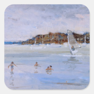 Windsurfer and Bathers Square Sticker