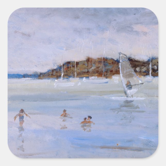 Windsurfer and Bathers Square Sticker (Front)