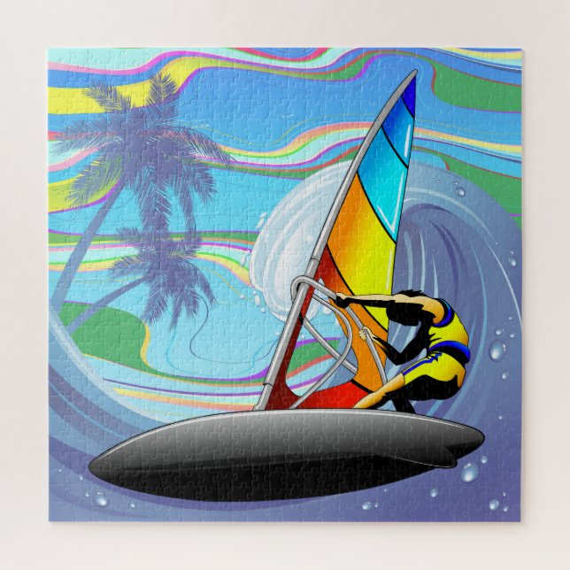 WindSurfer on Big Ocean Waves Jigsaw Puzzle (Vertical)