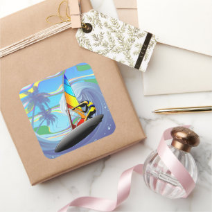 WindSurfer on Big Ocean Waves Square Sticker