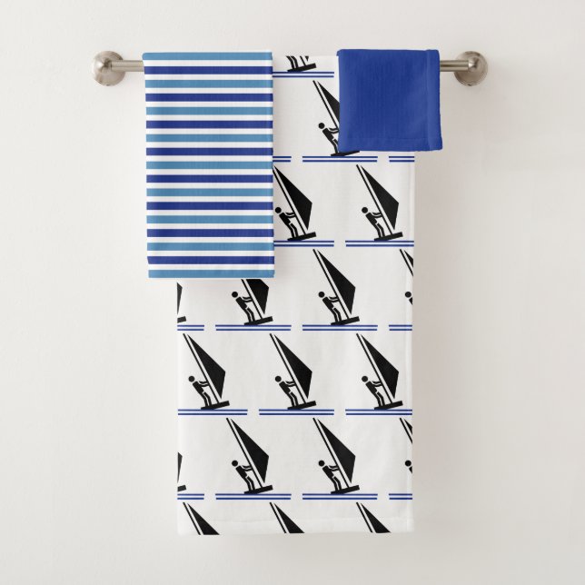 Windsurfer on board  and blue stripes windsurfing bath towel set (Insitu)