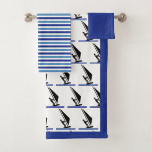 Windsurfer on board and stripes windsurfing bath towel set