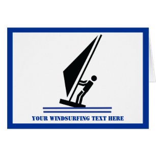 Windsurfer on board black, blue windsurfing card