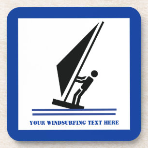Windsurfer on board black, blue windsurfing custom coaster