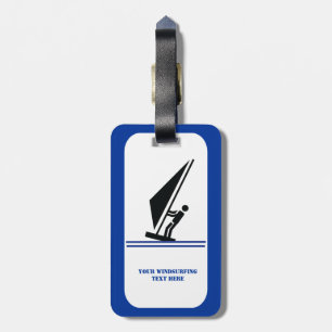 Windsurfer on board black, blue windsurfing custom luggage tag