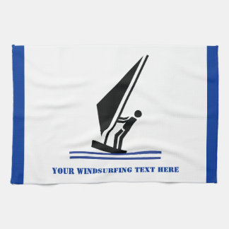 Windsurfer on board black, blue windsurfing custom tea towel