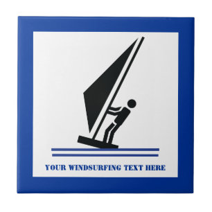 Windsurfer on board black, blue windsurfing custom tile