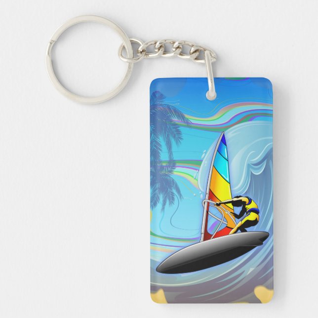 WindSurfer on Ocean Waves Keychain (Front)