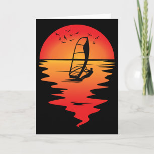 Windsurfer Vintage Romantic Sunrise Sunset Neck Si Card