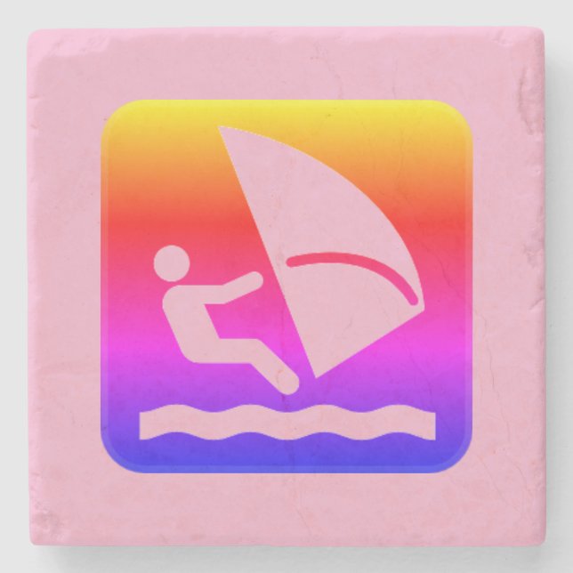Windsurfer - Windsurfing Rainbow  Stone Coaster (Front)