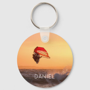Windsurfing At Sunset Surfer Sailboarding Key Ring