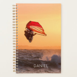 Windsurfing At Sunset Surfer Sailboarding Planner