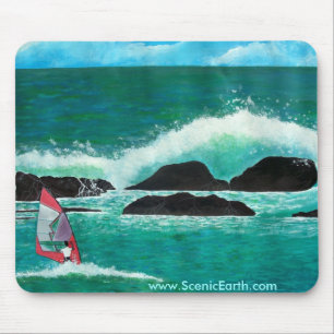 Windsurfing in Hawaii Ocean Mousepad Art painting