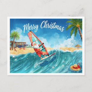 Windsurfing Santa Beach Christmas Card