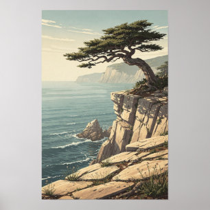 Windswept Cypress Coastal Bluff Landscape Poster