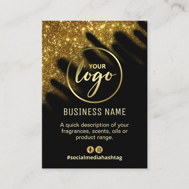 Windswept Glitter Black And Gold Fragrance List Business Card (Front)