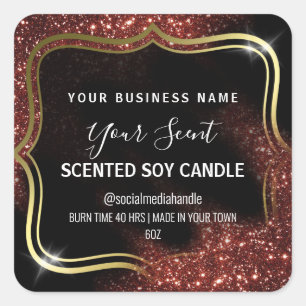 Windswept Glitter Red Gold Black Soy Candle Labels
