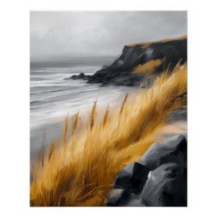 Windswept Nordic Coastline Contemporary Landscape Poster