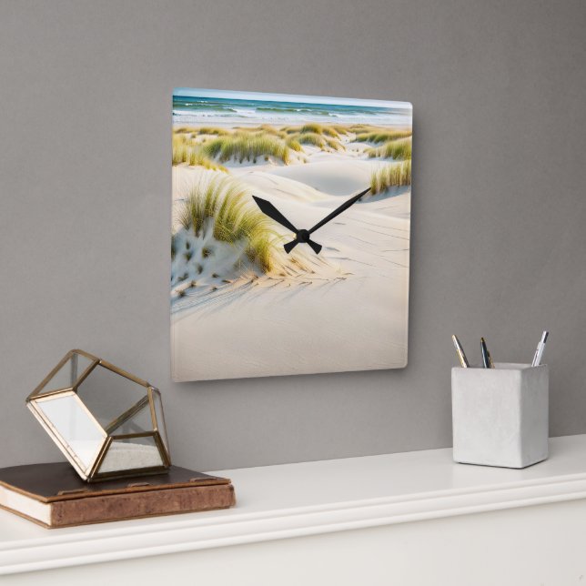 Windswept Sand And Dune Grass Square Wall Clock (Office)