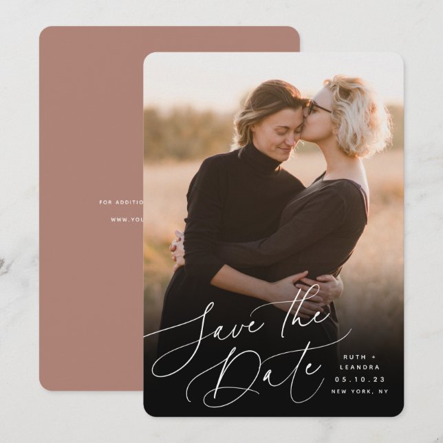 Windswept Script | Vertical Photo Save The Date (Front/Back)