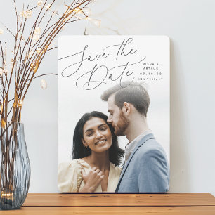 Windswept Script Vertical Photo Save The Date